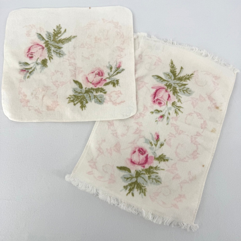 Vintage Martex Terri-Down Towels White Pink Rose Floral Cotton READ